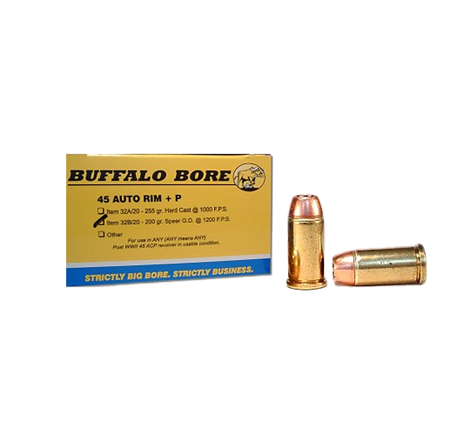 Buffalo Bore Personal Defense +P .45 Auto Rim 200 gr JHP ammo