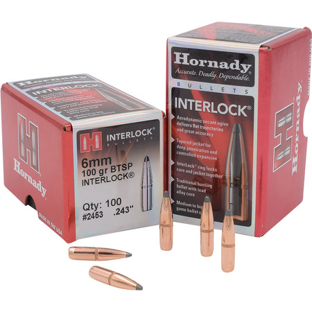 Hornady InterLock .243 Diameter 100gr Spire Point BT Reloading Bullets 100 Per Box