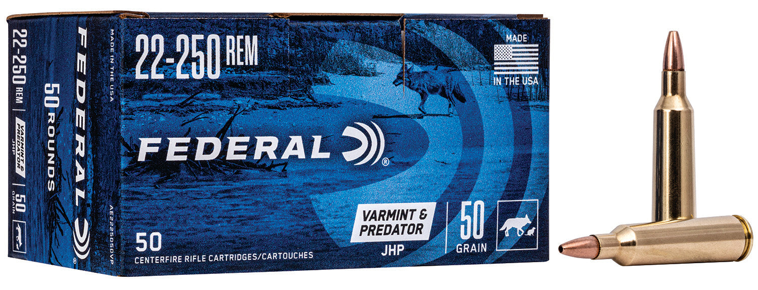 Federal American Eagle Varmint & Predator .22-250 Remington 50 gr JHP ammo
