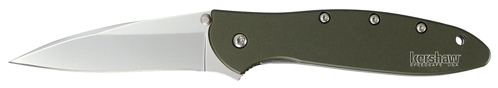 Kershaw 1660OL Leek 3" Folding Drop Point Plain Bead Blasted 14C28N Steel Blade Olive Drab Anodized Aluminum Handle with Pocket Clip