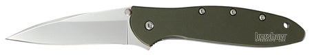 Kershaw 1660OL Leek 3" Folding Drop Point Plain Bead Blasted 14C28N Steel Blade Olive Drab Anodized Aluminum Handle with Pocket Clip