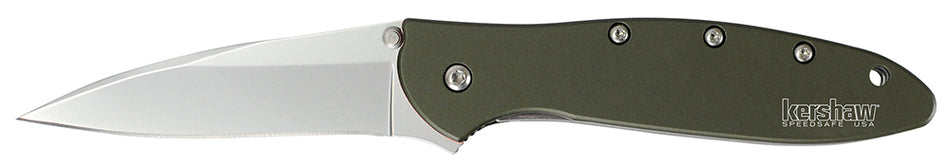 Kershaw 1660OL Leek 3" Folding Drop Point Plain Bead Blasted 14C28N Steel Blade Olive Drab Anodized Aluminum Handle with Pocket Clip