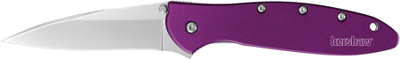 Kershaw 1660PUR Leek 3" Folding Drop Point Plain Bead Blasted 14C28N Steel Blade Purple Anodized Aluminum Handle with Pocket Clip