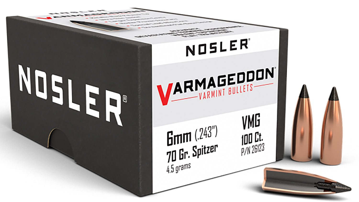 Nosler Varmageddon 6mm 70gr FBT Varmint Projectiles 100/Box