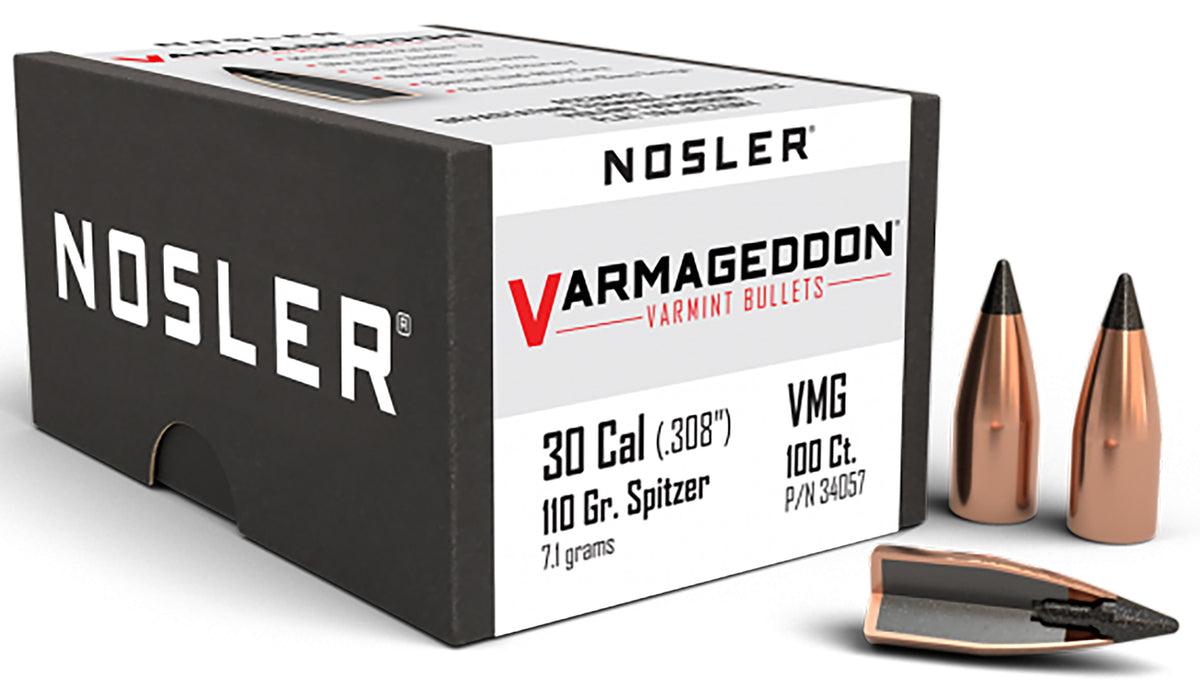 Nosler Varmageddon 30Cal 110gr FBT Varmint Projectiles 100/Box