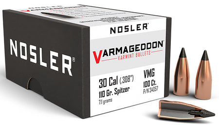 Nosler Varmageddon 30Cal 110gr FBT Varmint Projectiles 100/Box