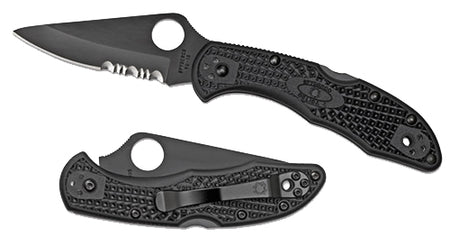 Spyderco C11PSBBK Delica 4 Lightweight 2.88" Folding Part Serrated Black TiCN VG-10 SS Blade Black Textured FRN Handle with Pocket Clip
