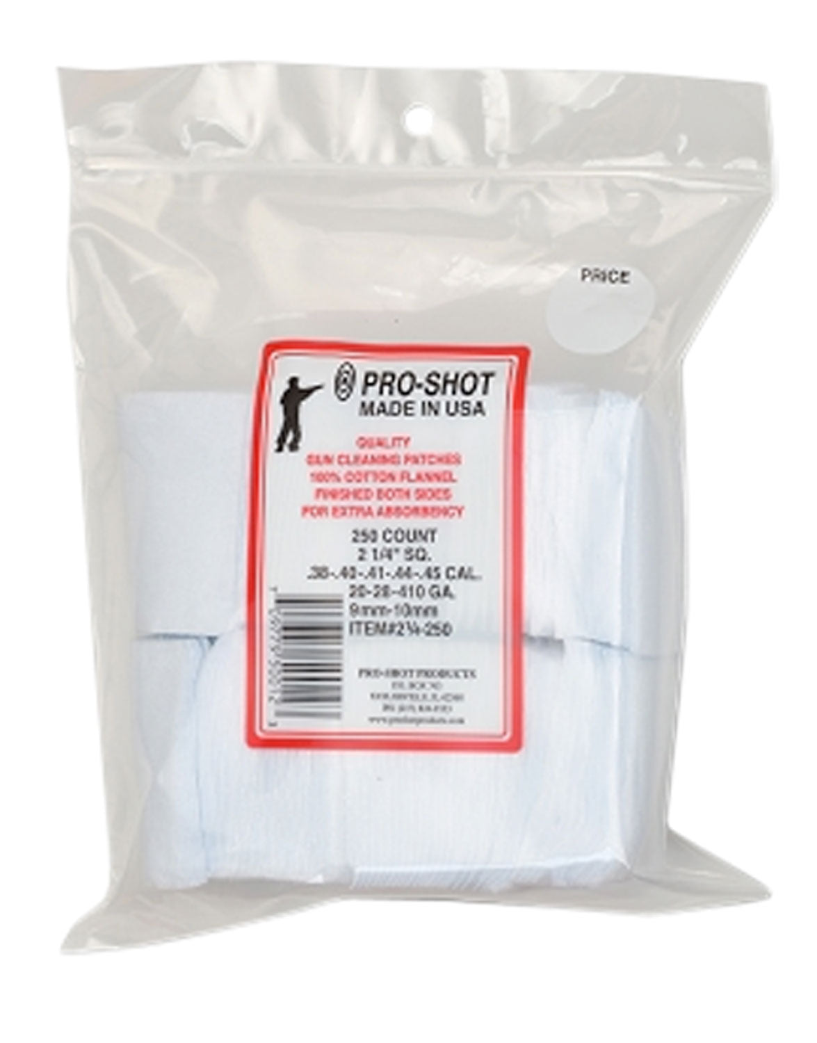 Pro-Shot 214250 Cotton Flannel Cleaning Patches .38-.45/.410/20 Gauge 2.25" Square 250 Pack