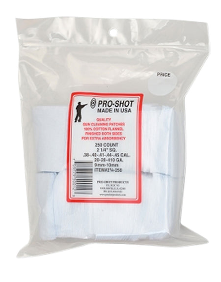 Pro-Shot 214250 Cotton Flannel Cleaning Patches .38-.45/.410/20 Gauge 2.25" Square 250 Pack