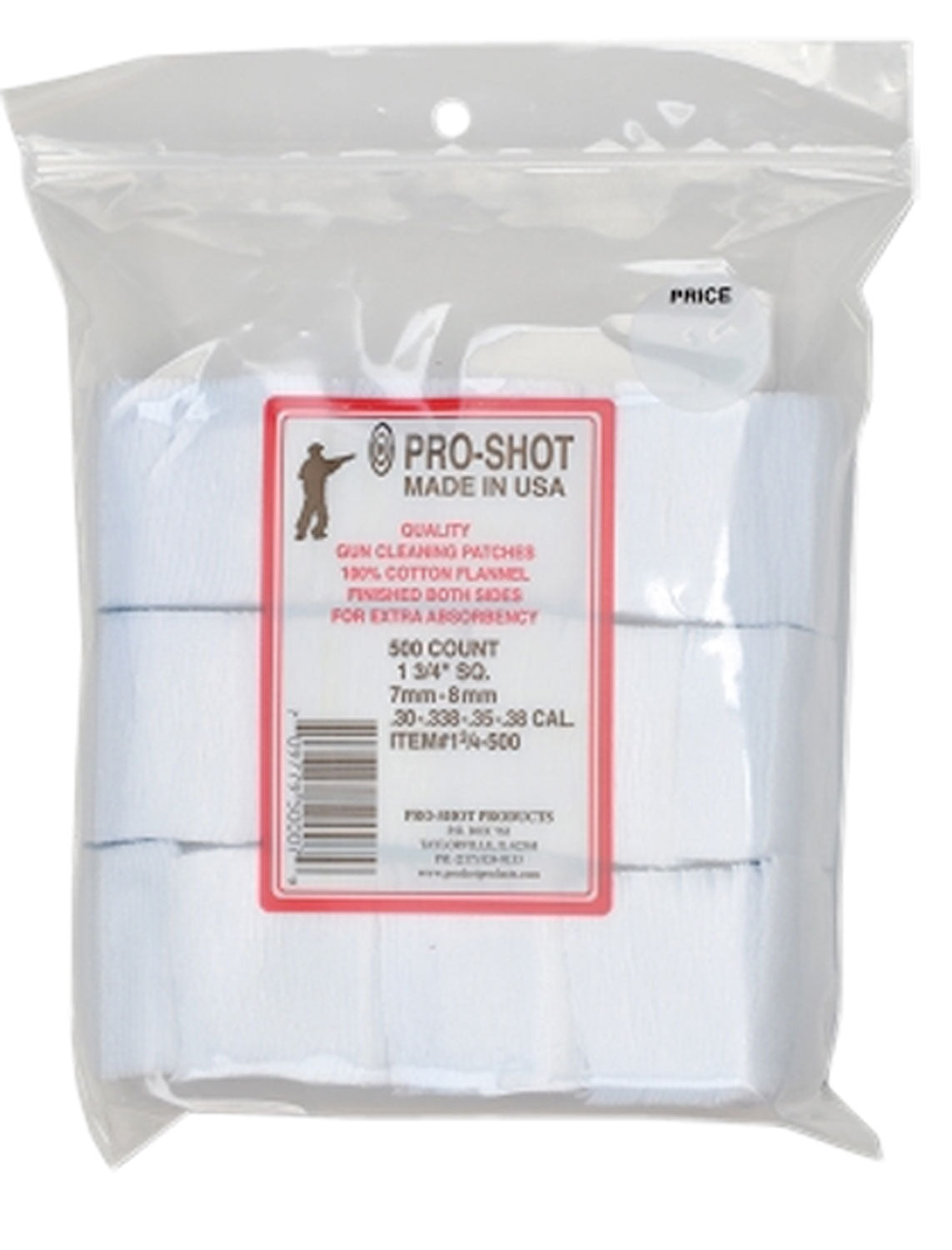 Pro-Shot 134500 Cotton Flannel Cleaning Patches .38/6mm/7mm Cal 1.75" Square 500 Pack