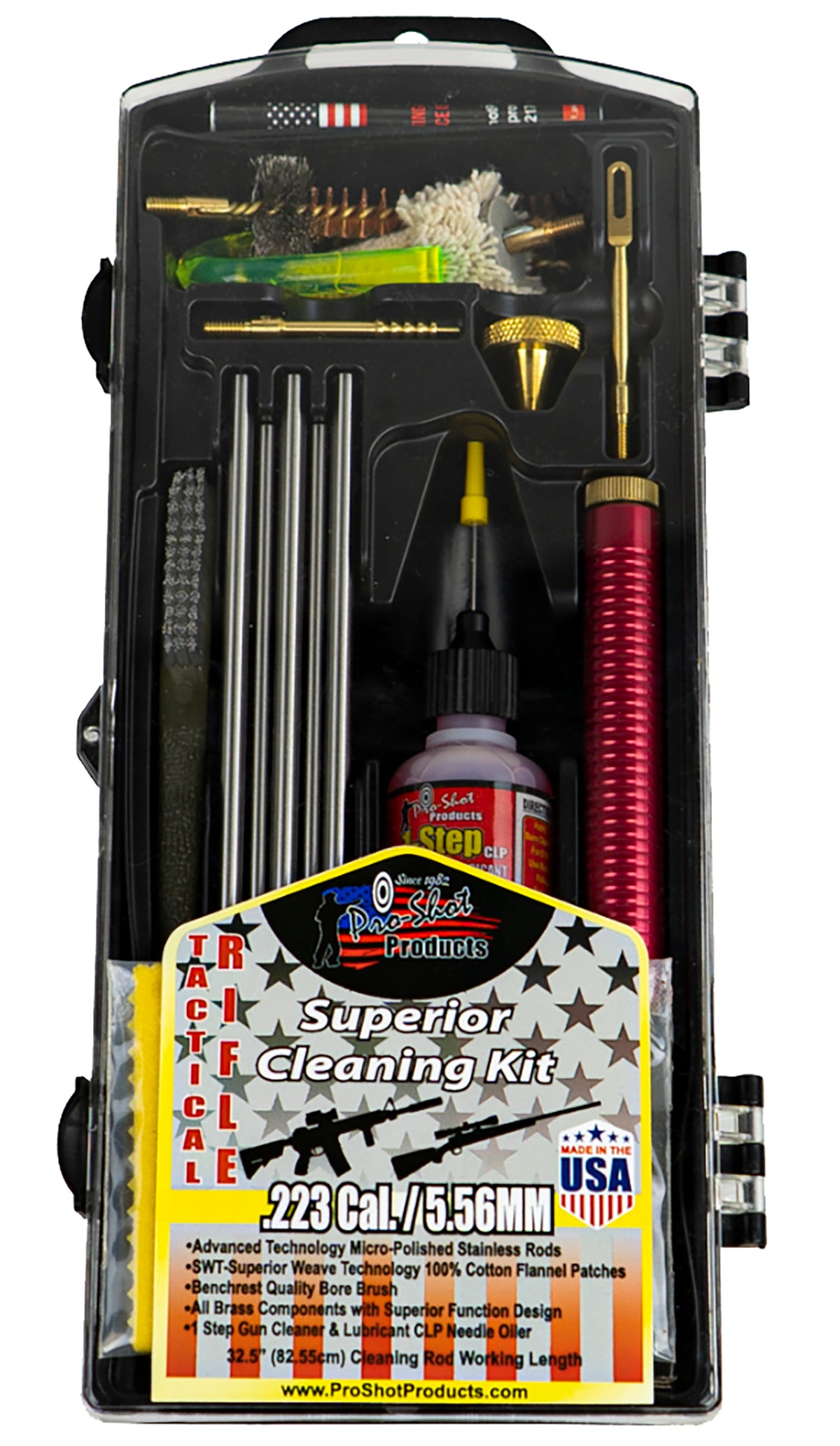 Pro-Shot AR223KIT Tactical Classic Box Kit Multi-Caliber AR Rifle Cleaning Kit Black Case