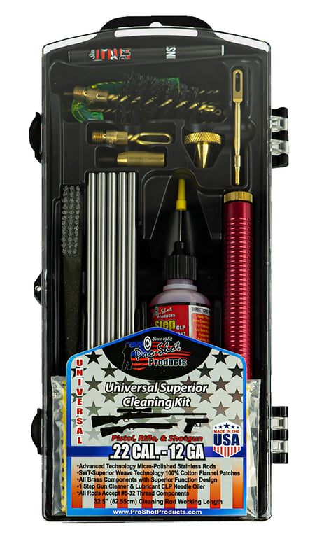 Pro-Shot PSUVKIT Universal Classic Box Cleaning Kit Multi-Caliber Multi-Gauge with Yellow Plastic Case