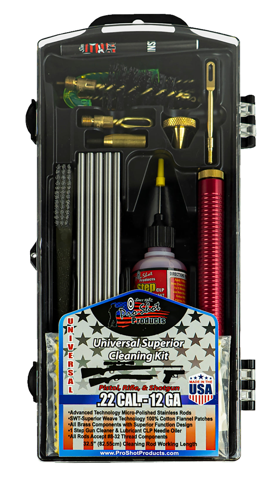 Pro-Shot PSUVKIT Universal Classic Box Cleaning Kit Multi-Caliber Multi-Gauge with Yellow Plastic Case
