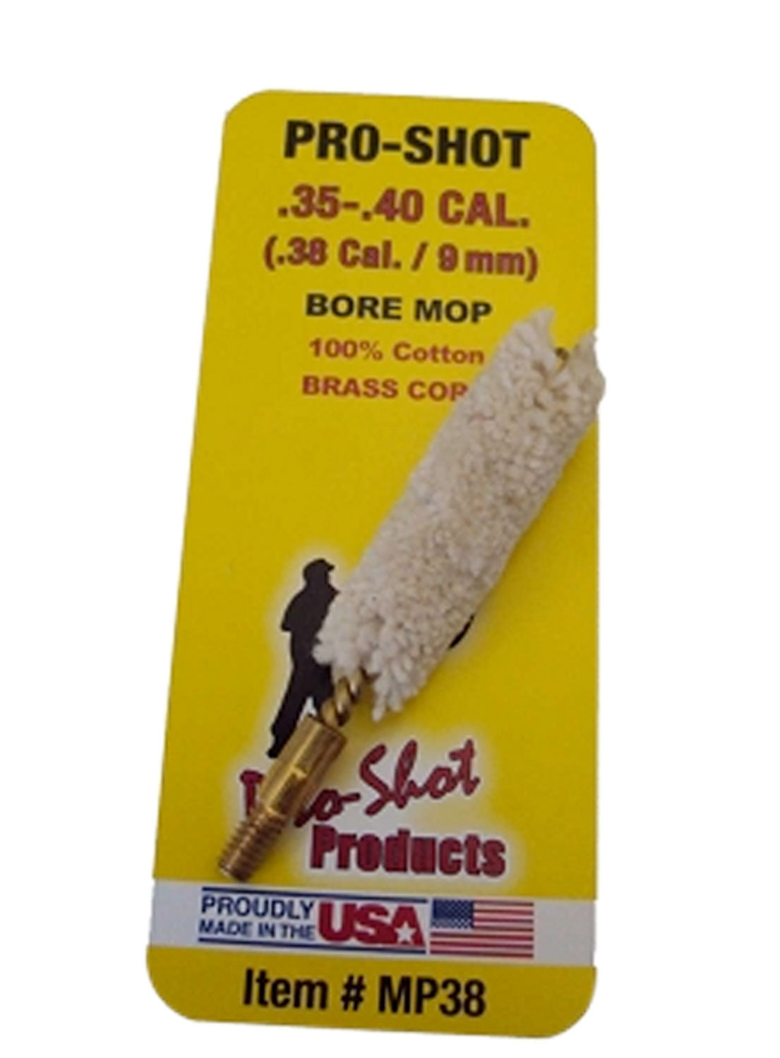 Pro-Shot MP38 .35-.40 Cal Pistol Cotton Bore Mop #8-32 Thread Brass Core