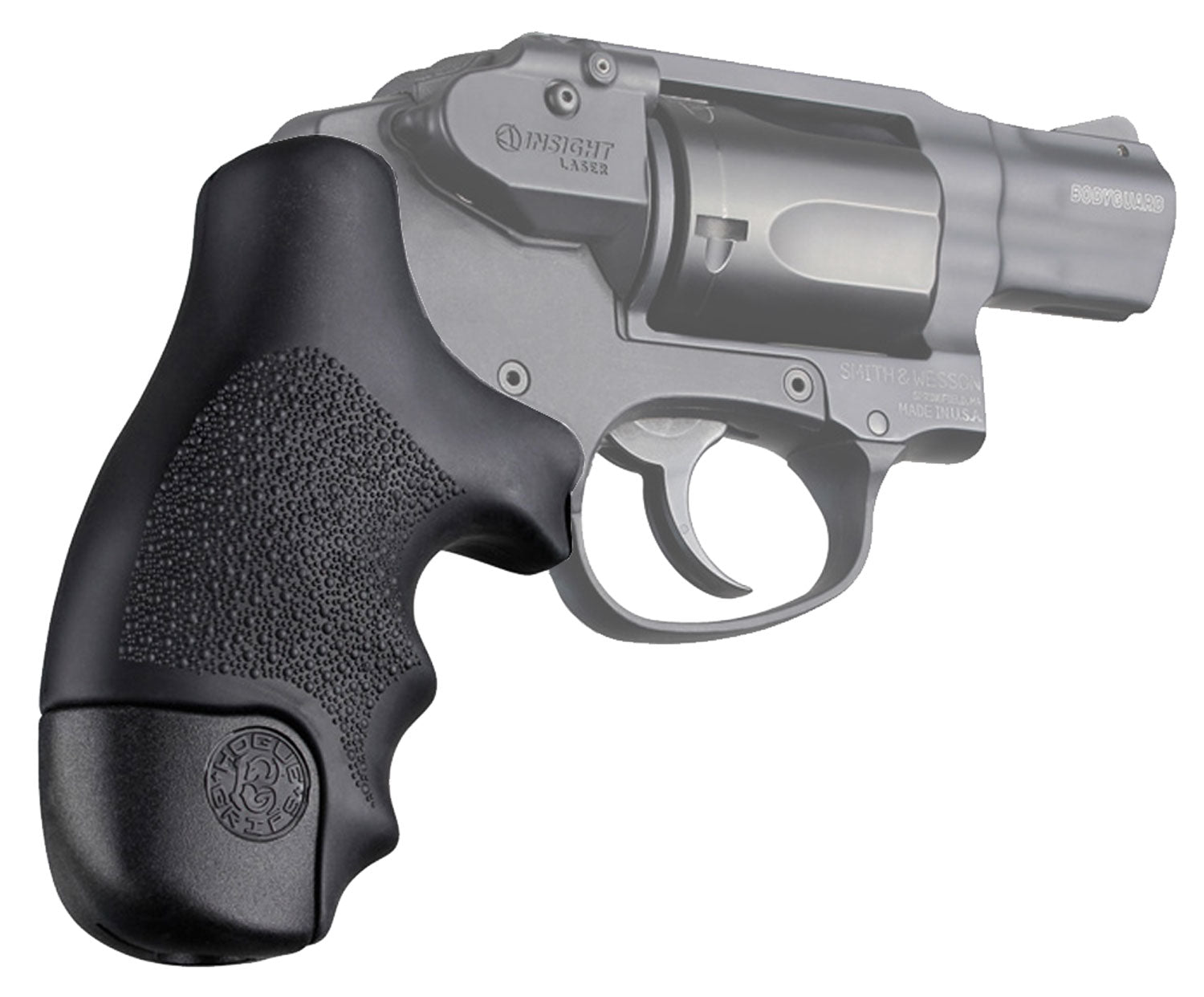 Hogue 60020 Black Rubber OverMolded Tamer Cobblestone Grip with Finger Grooves for S&W J Frame Centennial Bodyguard