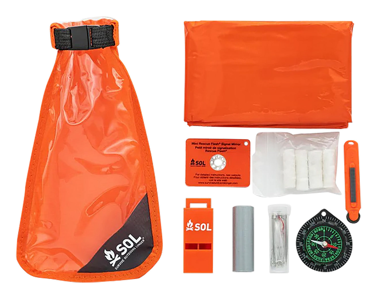 Survive Outdoors Longer SOL Scout Survival Kit Waterproof Orange with Blanket Whistle Fire Striker