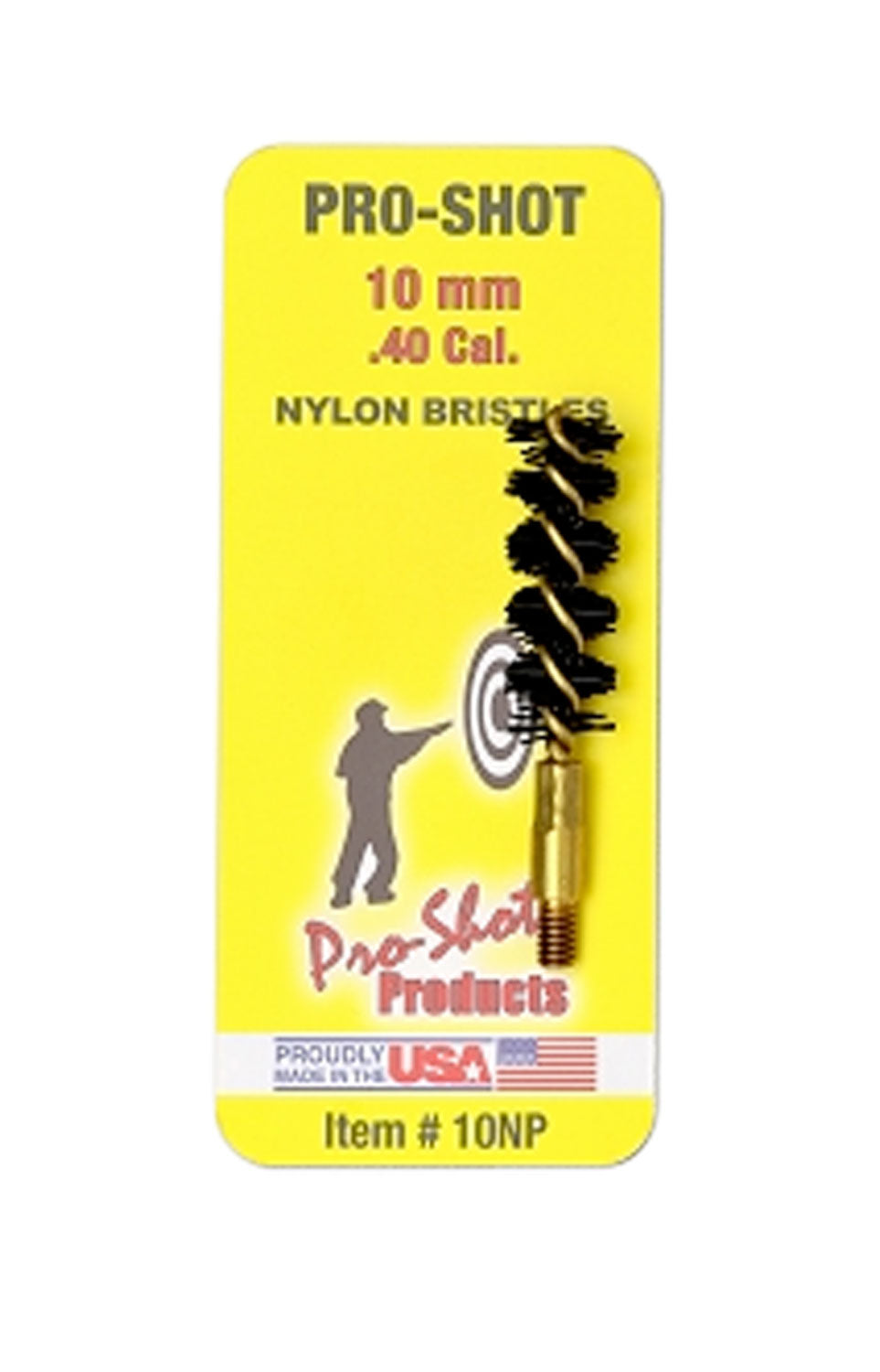 Pro-Shot 10NP Nylon Bore Brush .40/10mm Cal Pistol #8-32 Thread Brass Core