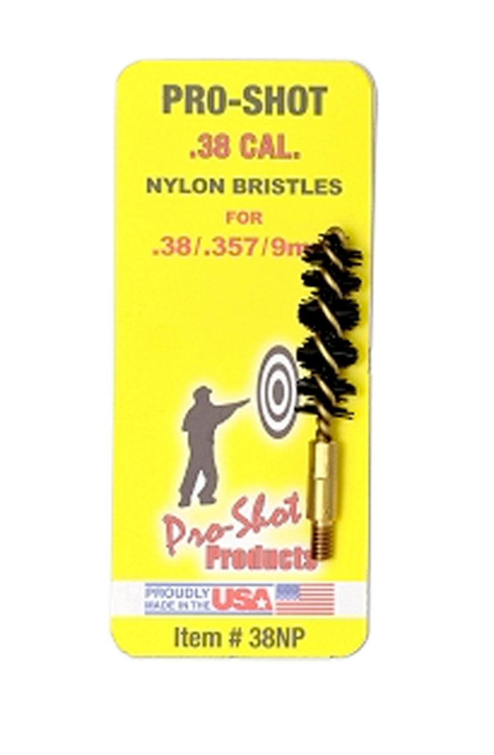 Pro-Shot 38NP Nylon Bore Brush 9mm Pistol #8-32 Thread Brass Core