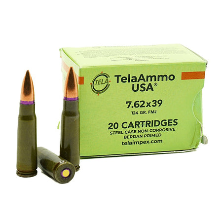 TelaAmmo 7.62x39 124 Grain Full Metal Jacket(FMJ) Non Corrosive Steel cased