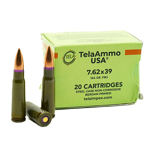TelaAmmo 7.62x39 124 Grain Full Metal Jacket(FMJ) Non Corrosive Steel cased