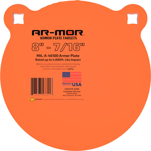 AR-MOR 8" MIL46100 Steel Shooting Gong 7/16" Thick Orange Round