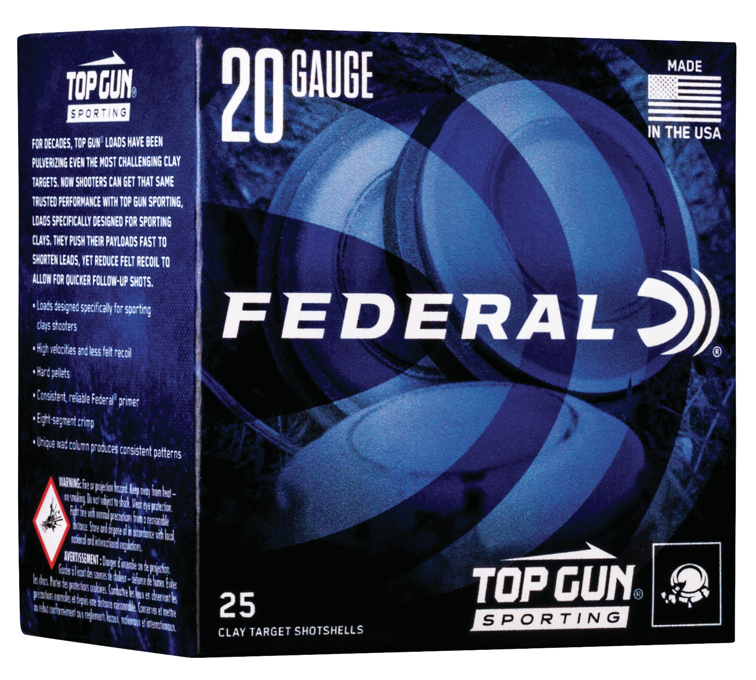 Federal Top Gun Sporting Shotgun Ammo 20 Gauge (20 ga.) 2.75 in. 1250 FPS 7/8 oz. 8 Shot 25 Rd.