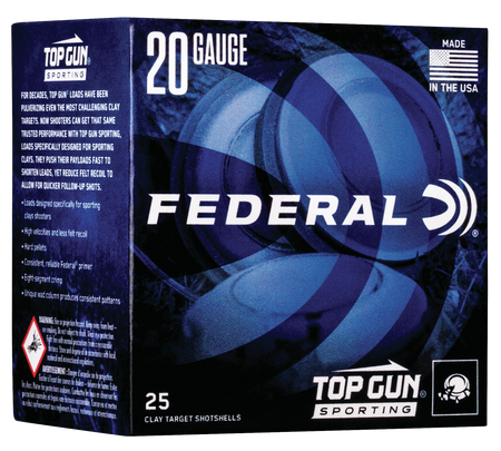 Federal Top Gun Sporting Shotgun Ammo 20 Gauge (20 ga.) 2.75 in. 1250 FPS 7/8 oz. 8 Shot 25 Rd.