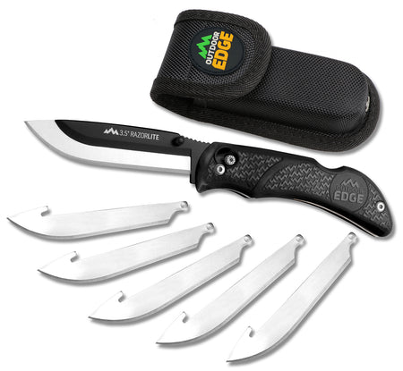 Outdoor Edge RL10C RazorLite 3.50" Folding Plain Black Oxide 420J2 SS Blade Black TPR Handle