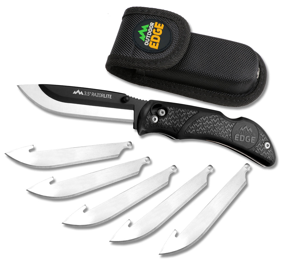 Outdoor Edge RL10C RazorLite 3.50" Folding Plain Black Oxide 420J2 SS Blade Black TPR Handle