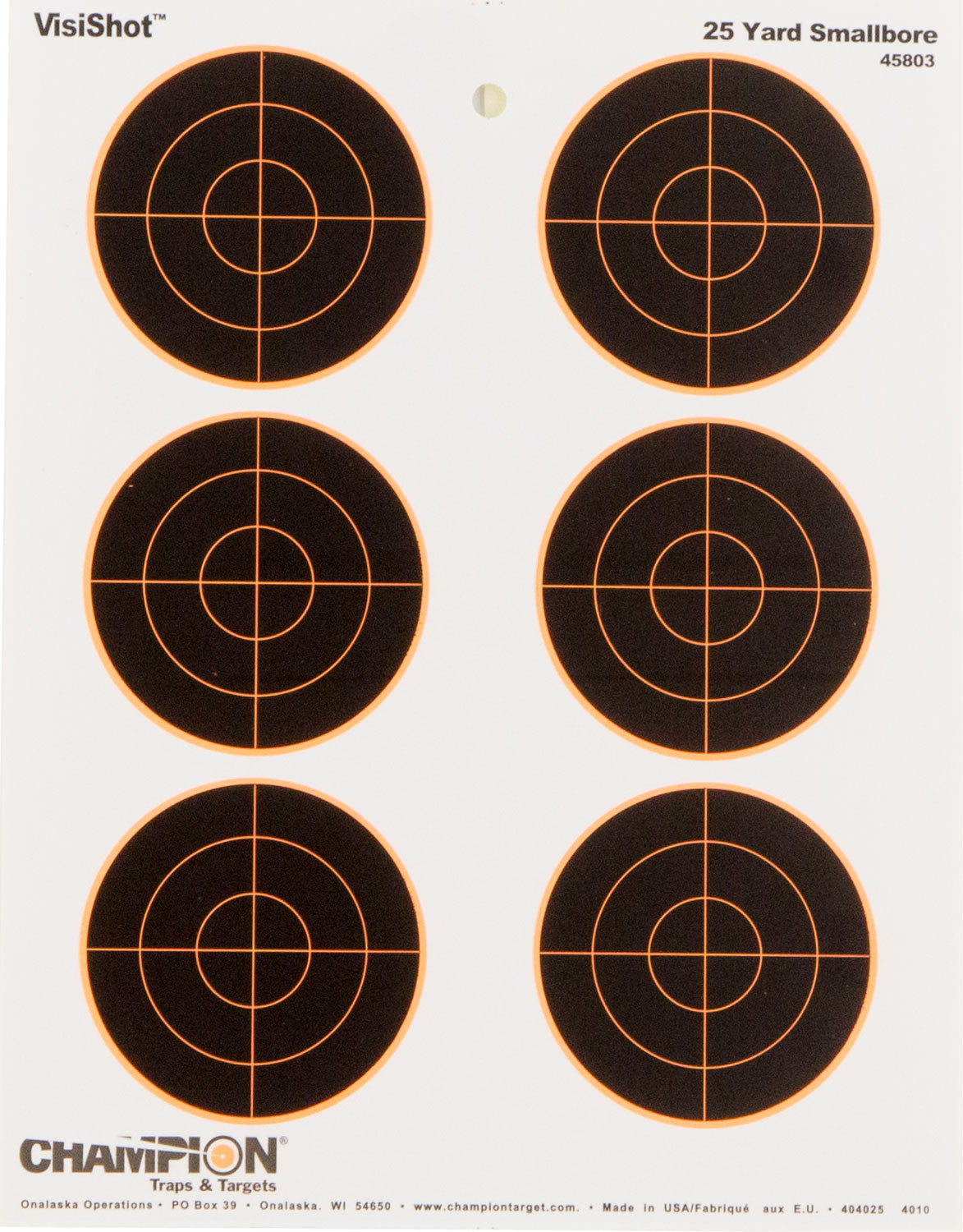 Champion VisiShot 25 Yard Small Bore Rifle Bullseye Paper Target 8.5x11" 10 Pack