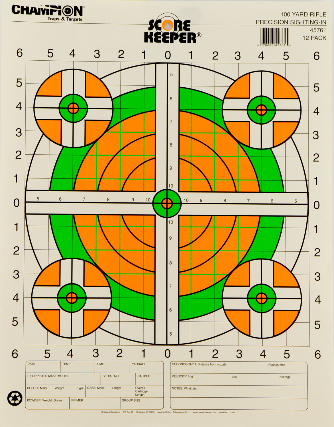 Champion Score Keeper Bullseye Paper Hanging Rifle Target 100 yds 14x18" 12 Pack