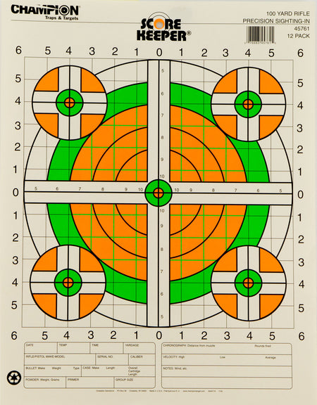 Champion Score Keeper Bullseye Paper Hanging Rifle Target 100 yds 14x18" 12 Pack