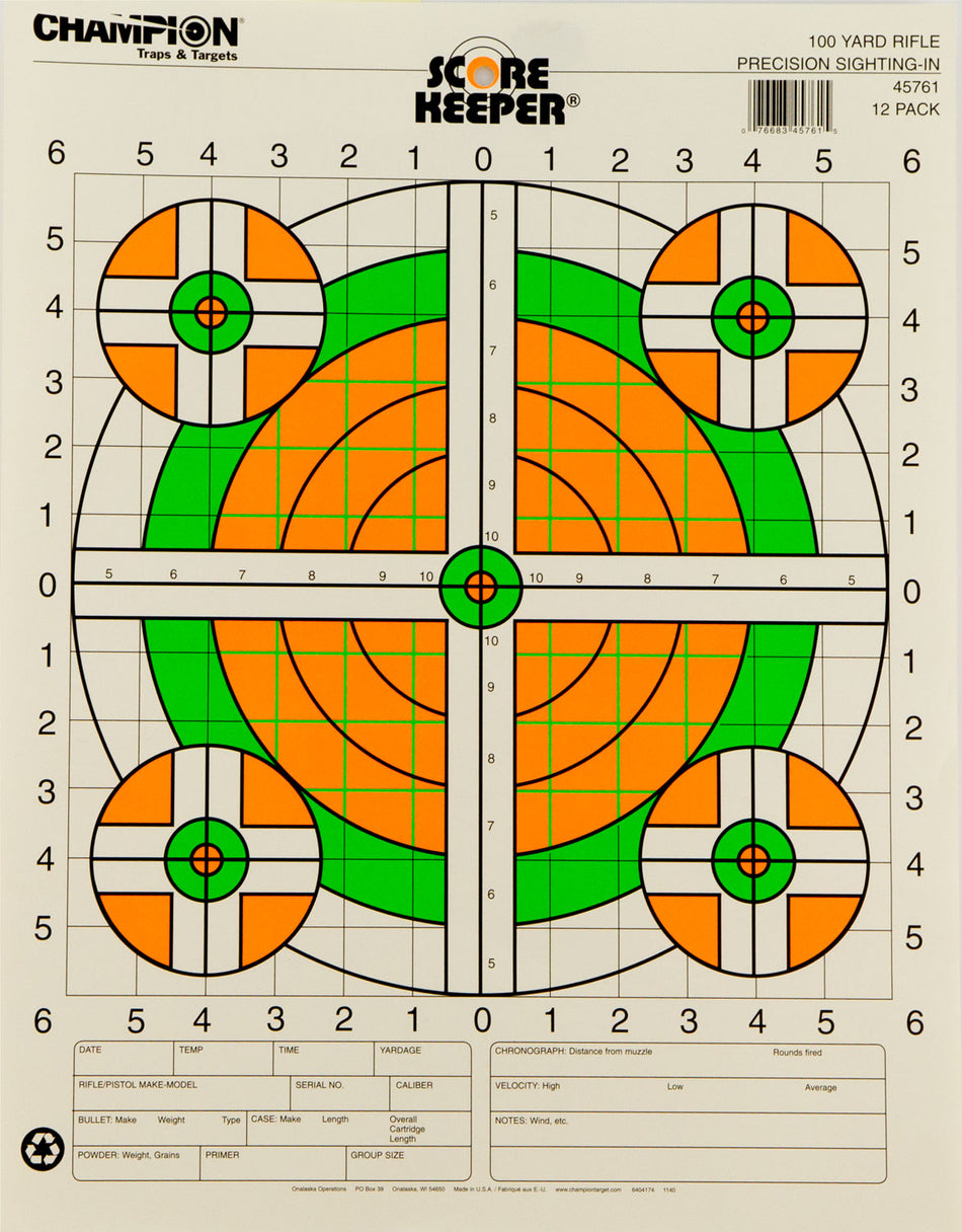 Champion Score Keeper Bullseye Paper Hanging Rifle Target 100 yds 14x18" 12 Pack