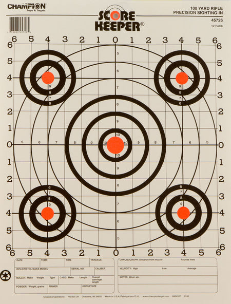 Champion Score Keeper Bullseye Paper Hanging 100 Yard Pistol/Rifle Target 12 Pack