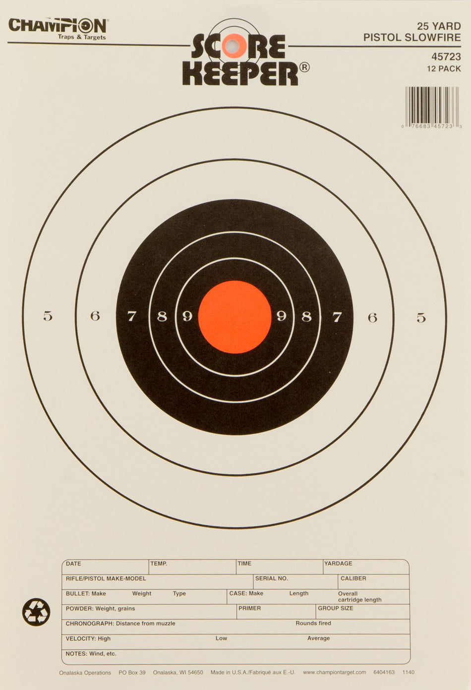 Champion Targets 45723 Score Keeper Slow Fire Bullseye Paper Target 25yd Pistol 11"x16" 12 Pack