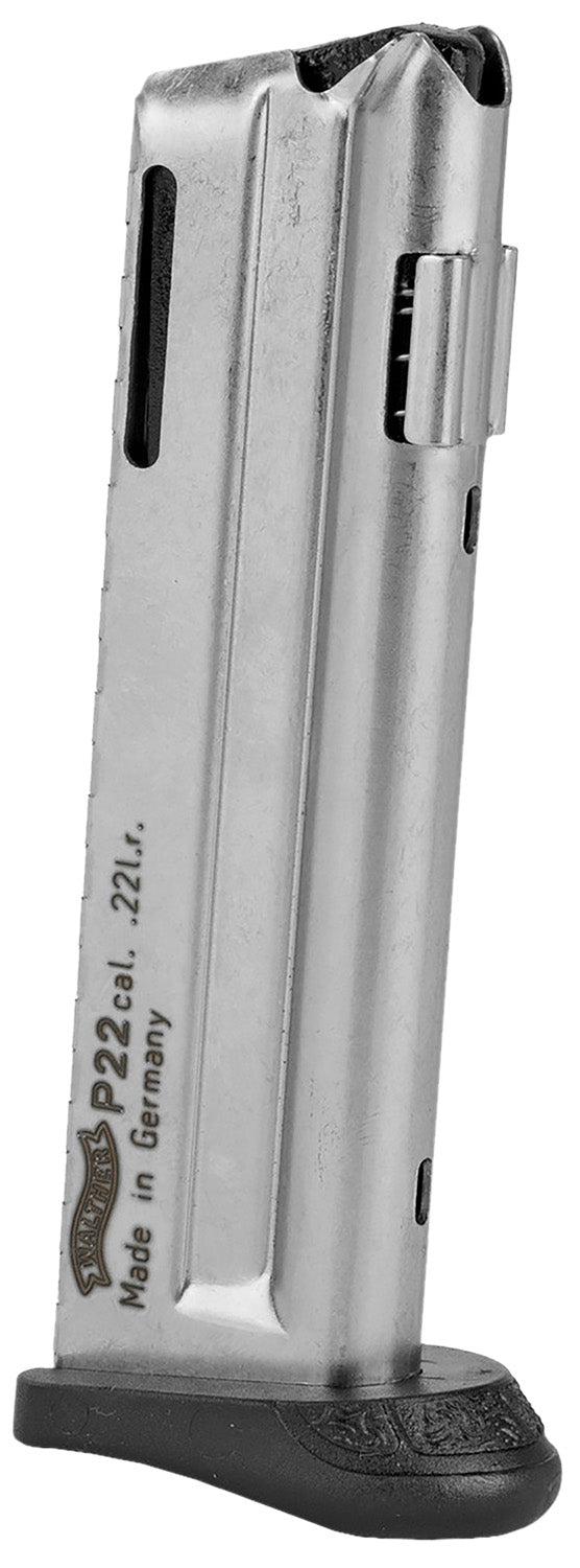 Walther Arms 512604 P22 10-Round .22 LR Detachable Magazine with Finger Rest - Black Steel