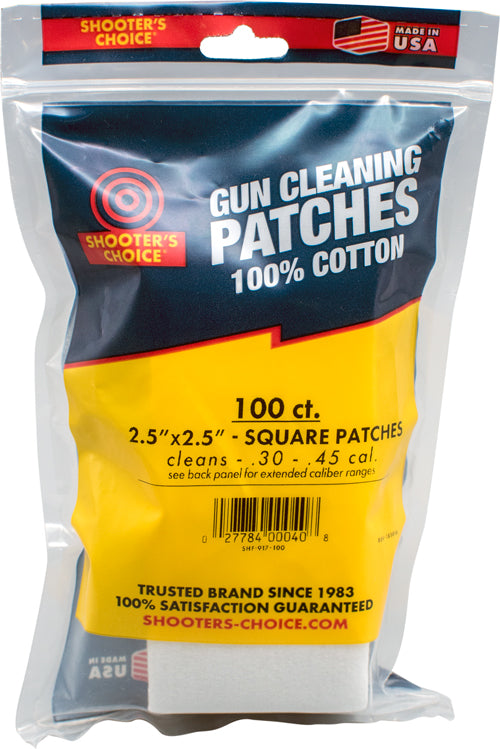 Shooter's Choice 2.5" Square Cotton Firearm Cleaning Patches 100 Count Pack