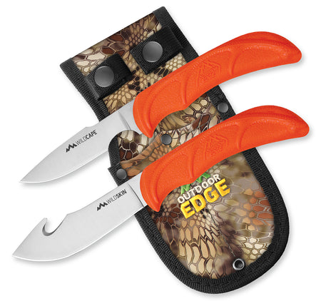 Outdoor Edge WR1C WildPair 2.50"/4" Fixed Gut Hook/Caper 420J2 SS Blade TPR Blaze Orange Handle