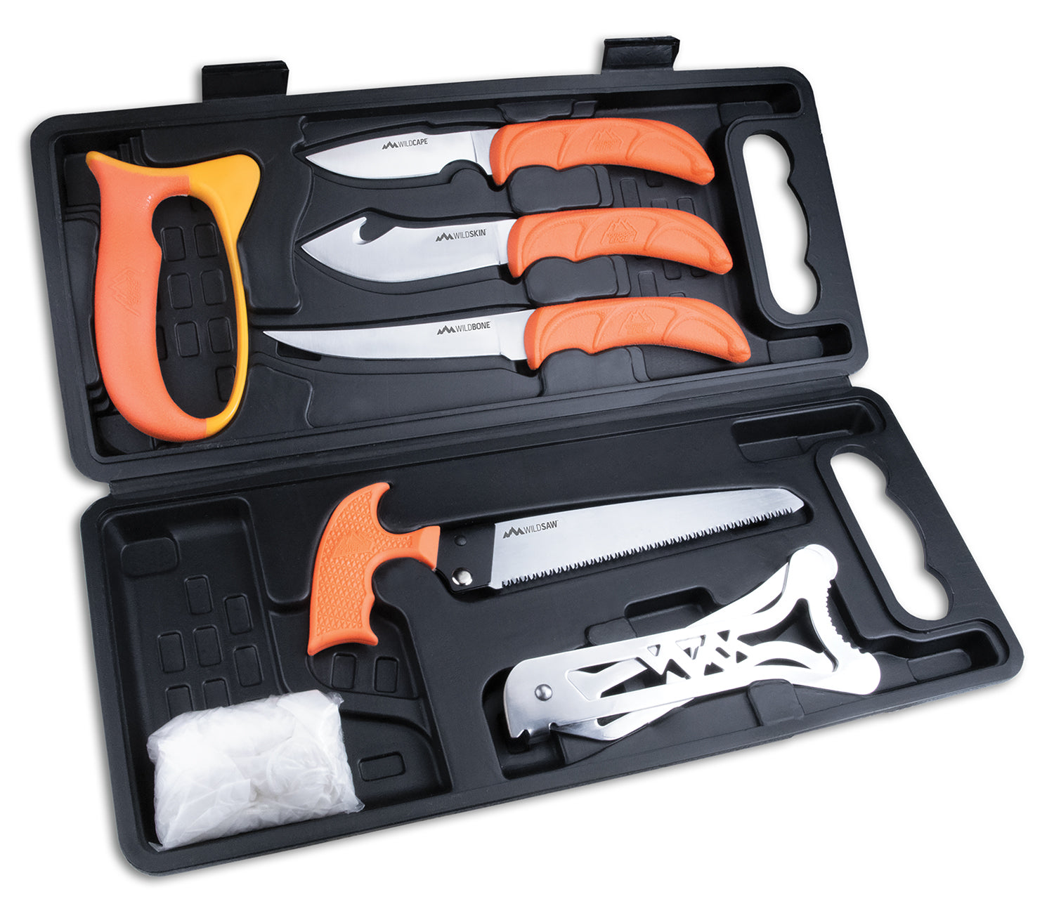 Outdoor Edge WP2 Wild Pak 8-Piece Game Processing Set 420J2 SS Blades FRN Orange Handle