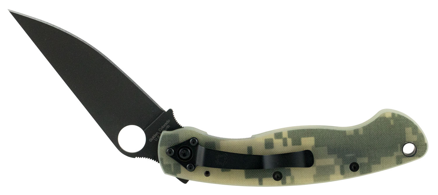 Spyderco C36GPCMOBK Military 4" Folding Modified Clip Point Plain Black DLC CPM S30V SS Blade Camo G10 Handle with Pocket Clip