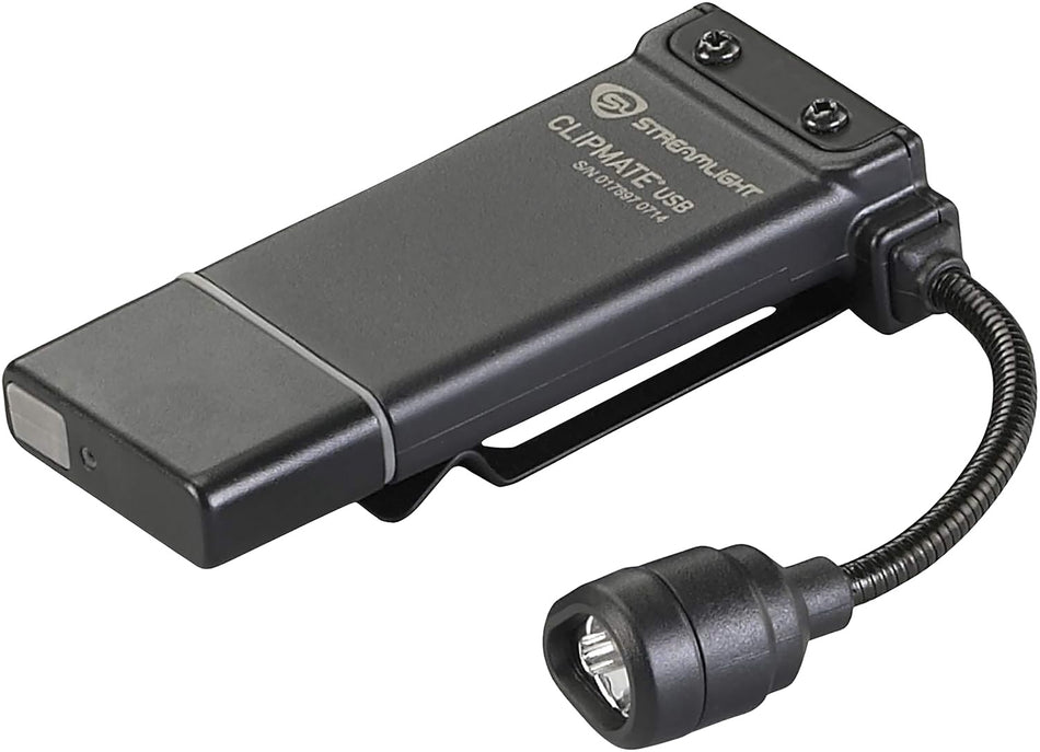 Streamlight 61126 ClipMate USB Rechargeable Clip-On Light Black 70 Lumens White/Red LED
