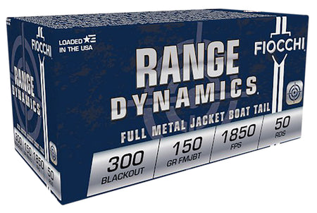 Fiocchi 300BLKC Range Dynamics Full Metal Jacket Boat Tail FMJBT 150 Grain .300 AAC Blackout