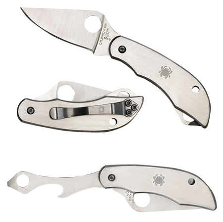 Spyderco C175P Clipitool 4.57" Folding Plain 8Cr13MoV SS Blade Stainless Steel Handle with Screwdriver and Bottle Opener