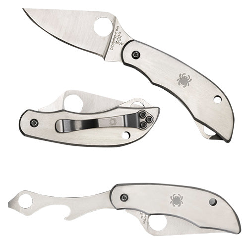 Spyderco C175P Clipitool 4.57" Folding Plain 8Cr13MoV SS Blade Stainless Steel Handle with Screwdriver and Bottle Opener