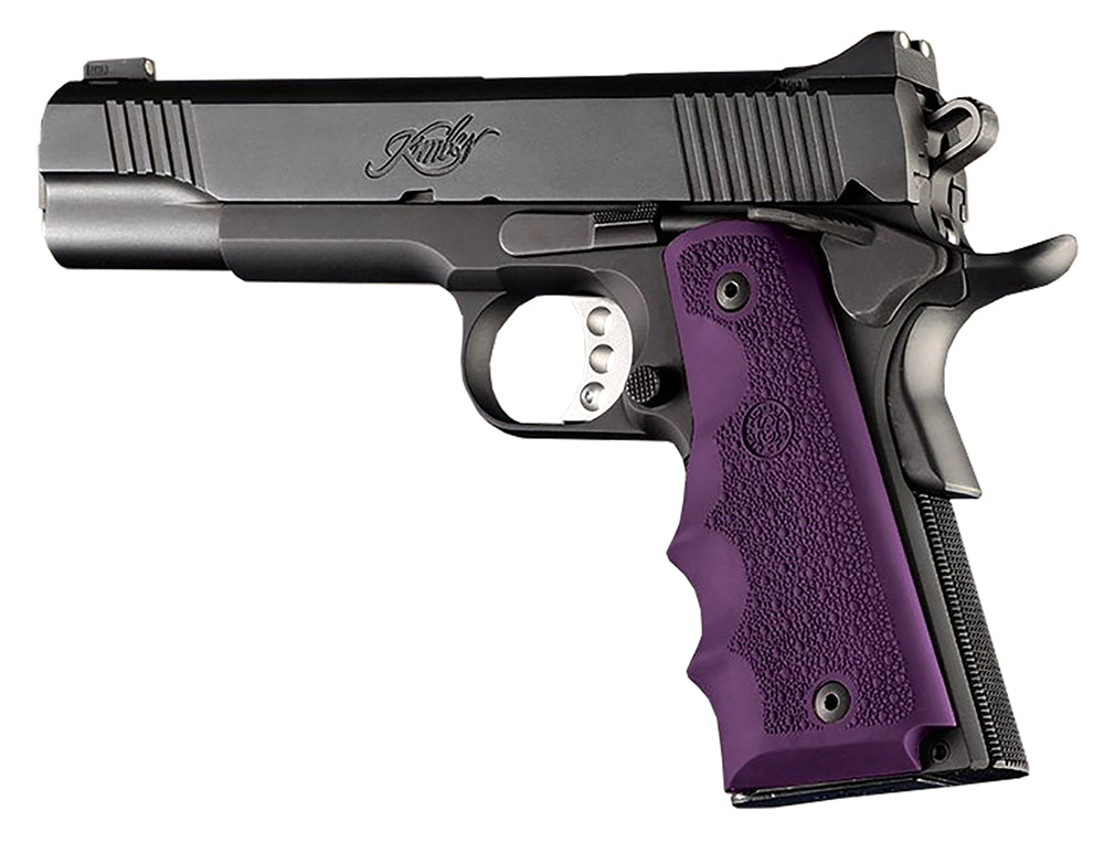 Hogue 45006 OverMolded Cobblestone Purple Rubber Grip with Finger Grooves for 1911 Government