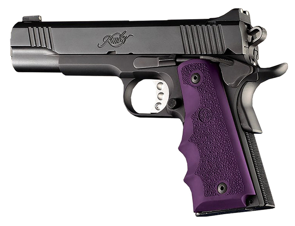 Hogue 45006 OverMolded Cobblestone Purple Rubber Grip with Finger Grooves for 1911 Government