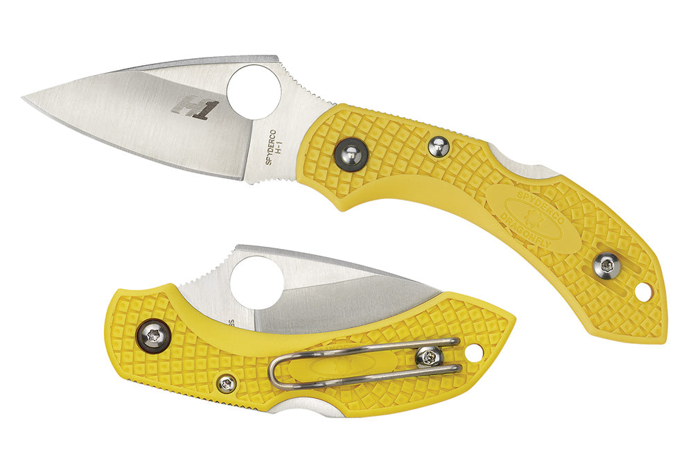 Spyderco C28SYL2 Dragonfly 2 Salt 2.25" Folding Clip Point Serrated H1 Steel Blade Yellow FRN Handle with Pocket Clip