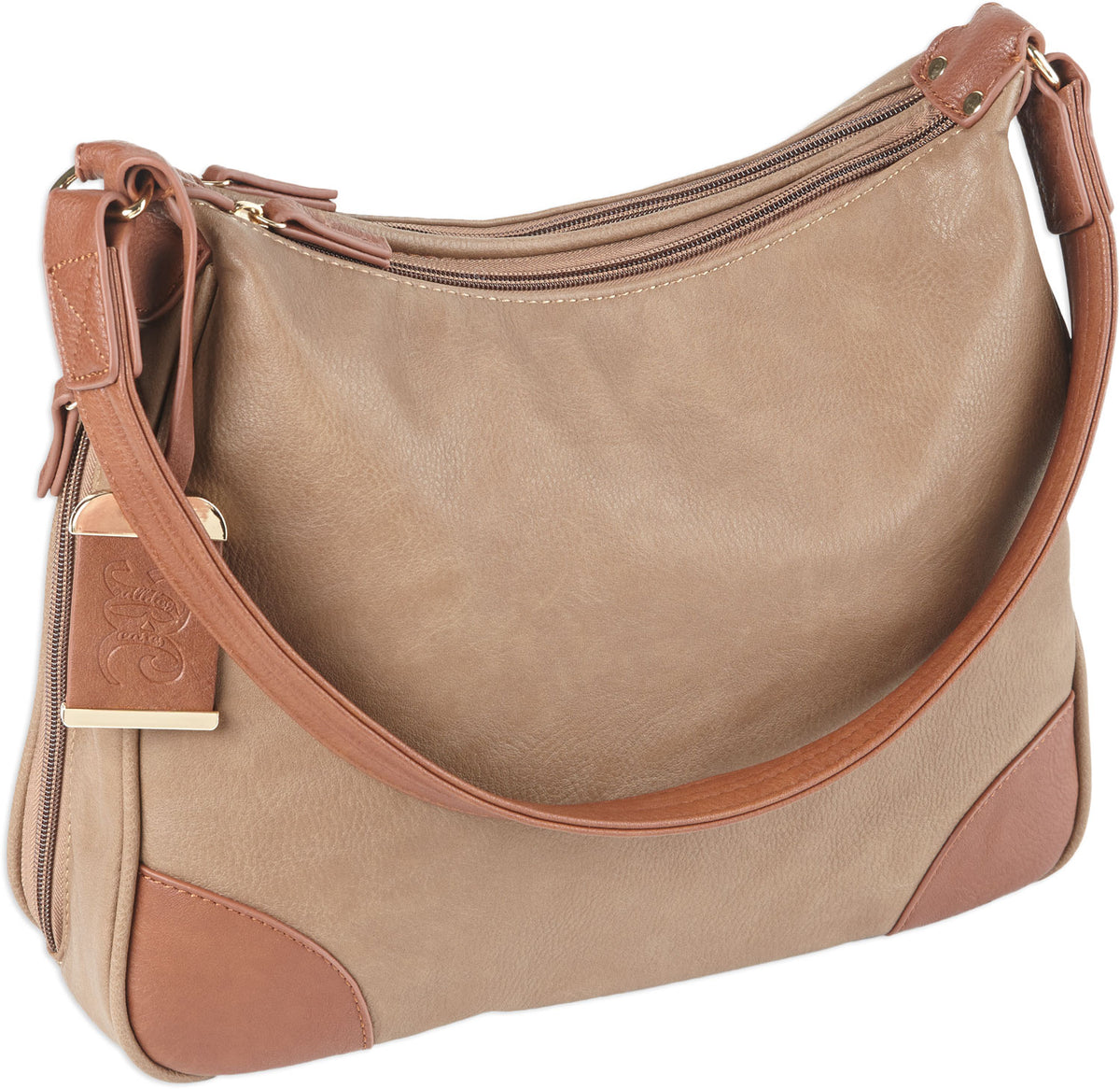 Bulldog BDP014 Hobo Leather Purse with Holster Taupe/Tan Trim for Small Autos & Revolvers Ambidextrous
