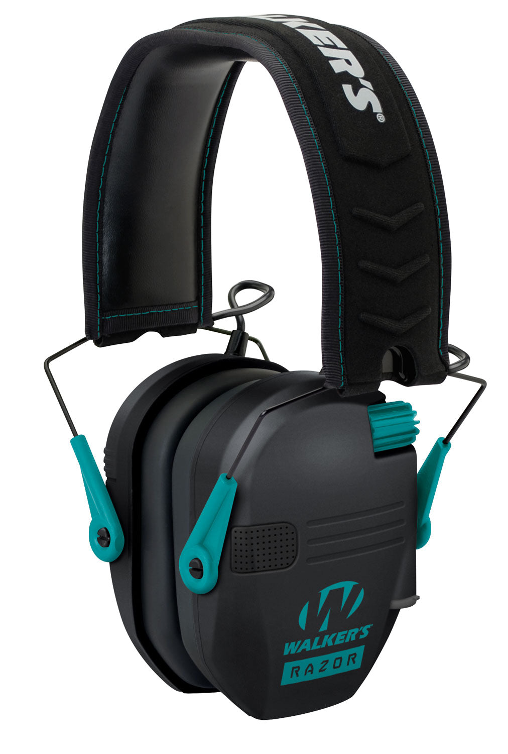 Walker's Razor Slim Electronic Ear Muff 23 dB Over-the-Head Black Polymer with Teal Accents