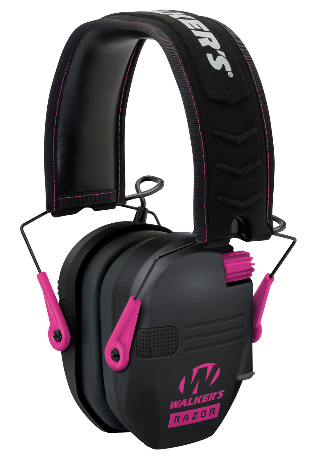 Walker's Razor Slim Electronic Ear Muff 23 dB Over-the-Head Black Polymer with Pink Accents